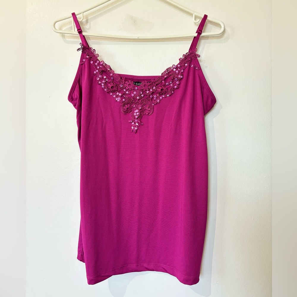 Elegant Pink Lace Trim Cami Top